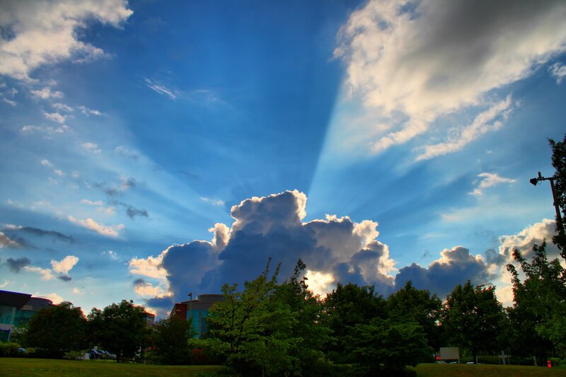 Sunbeams Through Clouds — Blue, Dramatic