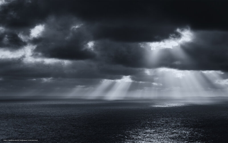 Sunbeams Through Storm Clouds — Black, Dramatic, Photograph