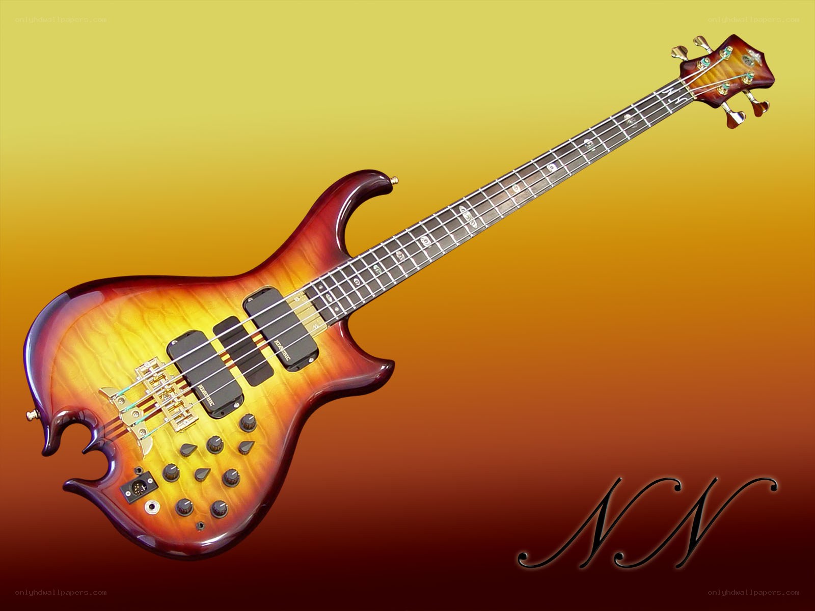 Sunburst bass guitar
