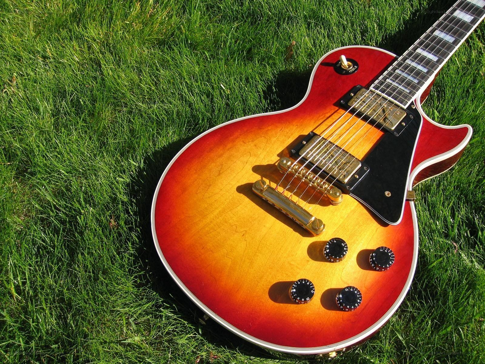 Sunburst electric guitar on grass