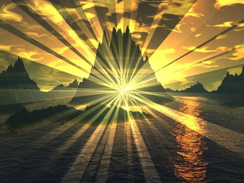 Sunburst over mountainous sea