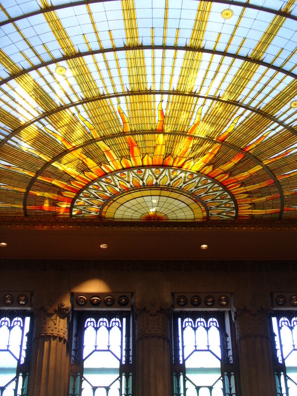 Sunburst stained glass ceiling