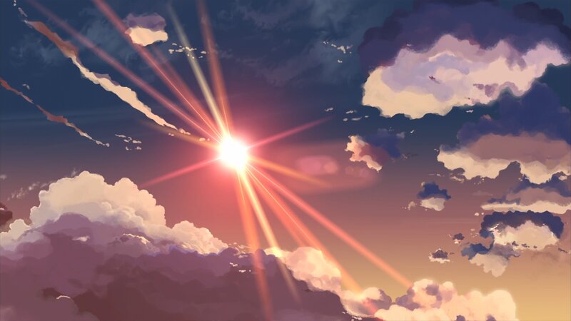 Sunburst Through Clouds — Purple, Dramatic, Sunset, Anime