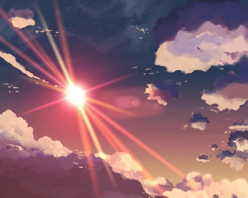 Sunburst Through Clouds — Purple, Dramatic, Sunset, Digital Art, Sun, Sky