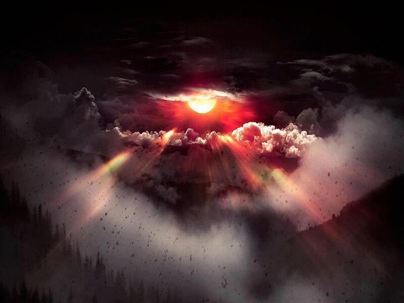 Sunburst Through Clouds — Red