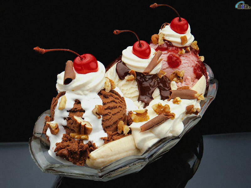 Sundae with cherries and nuts