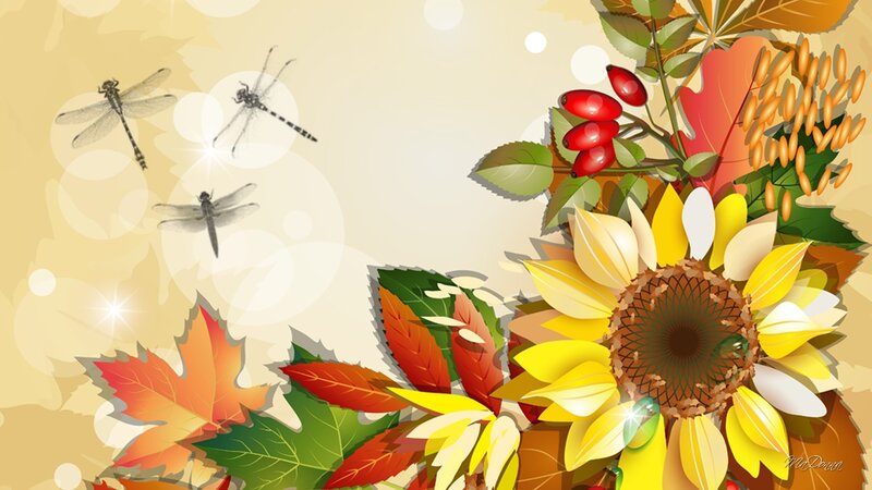 Sunflower and Autumn Leaves — Yellow, Calm