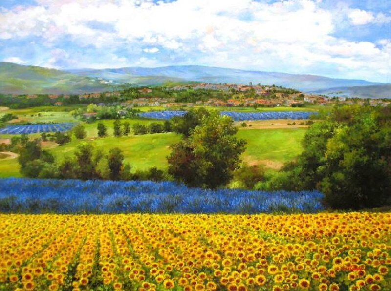 Sunflower and Lavender Fields — Yellow, Serene, Afternoon