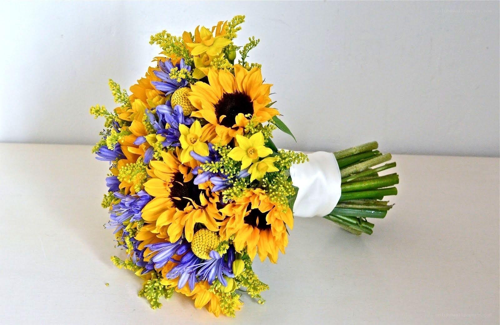 Sunflower and purple flower bouquet