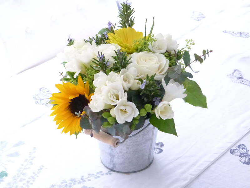 Sunflower and Rose Bouquet — White