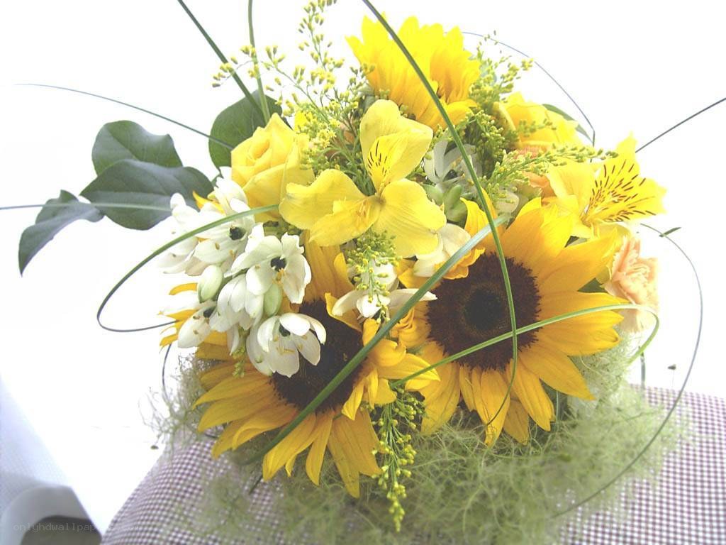 Sunflower and white flower bouquet