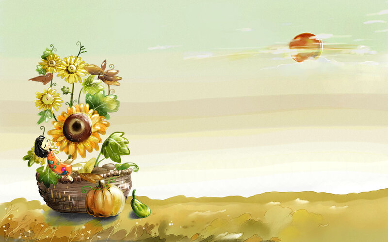 Sunflower Basket with Girl — Yellow