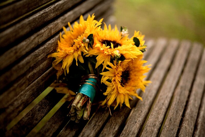 Sunflower Bouquet on Bench