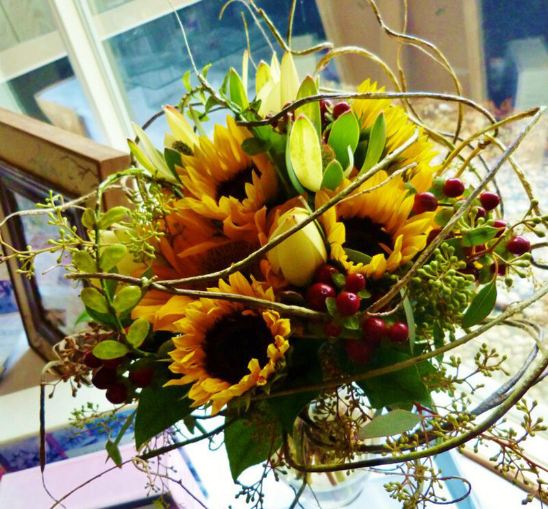 Sunflower Bouquet with Berries — Yellow