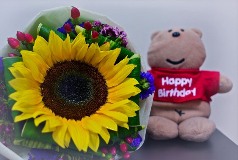 Sunflower Bouquet with Teddy Bear