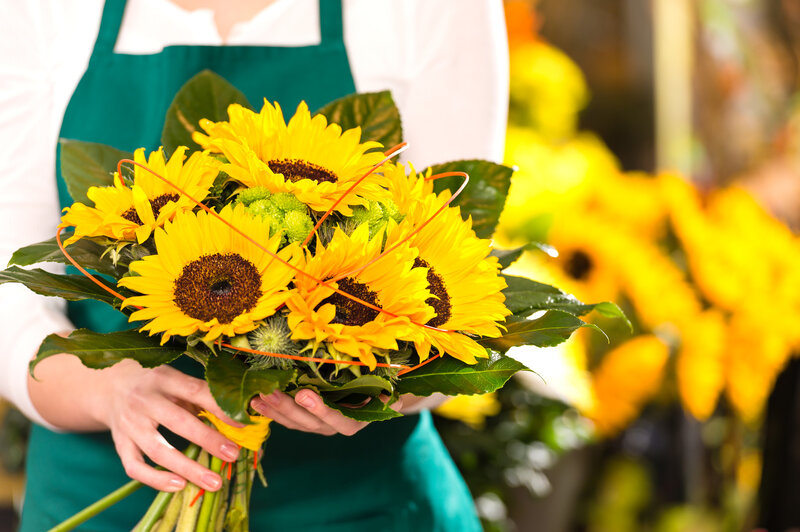 Sunflower Bouquet — Yellow, Bright, Afternoon, Photograph, Person
