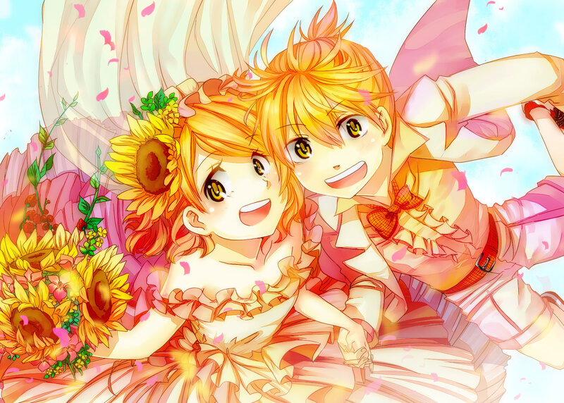 Sunflower couple in wedding attire