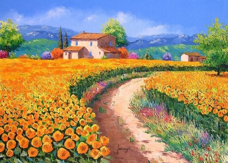 Sunflower Field Landscape — Yellow, Serene, Afternoon