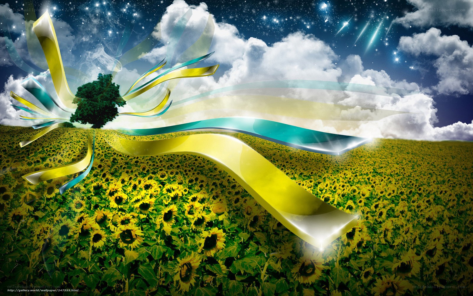 Sunflower field under starry sky