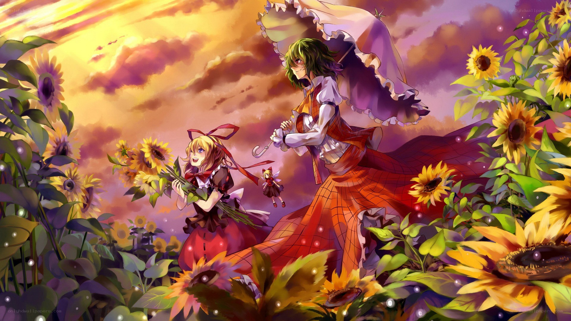 Sunflower field with anime characters
