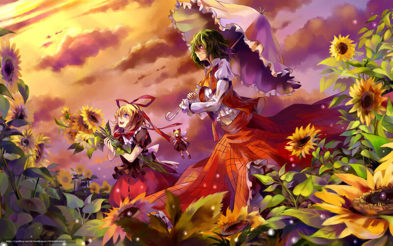 Sunflower field with anime characters