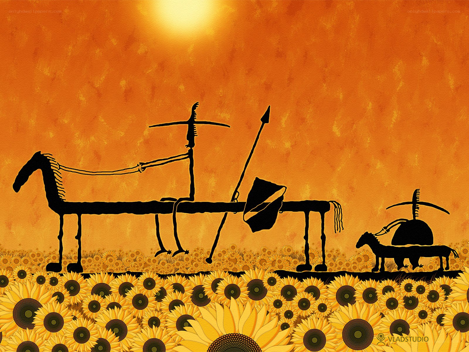 Sunflower field with chariots