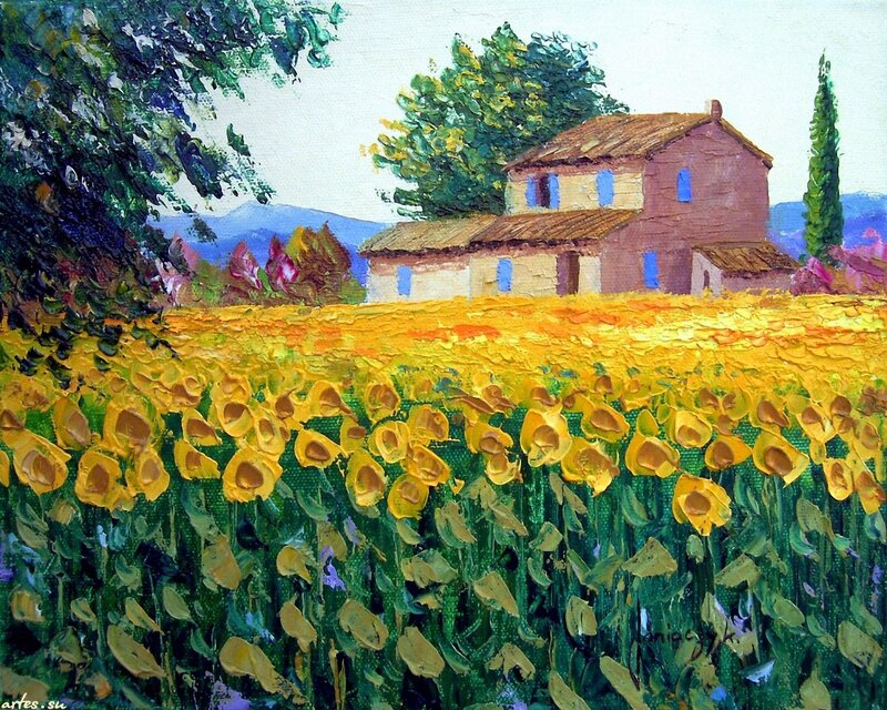 Sunflower Field with House — Yellow