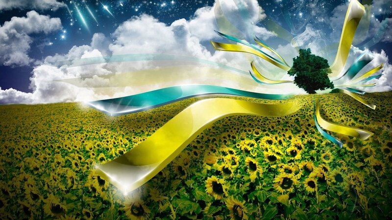 Sunflower Field with Tree — Yellow, Dreamy