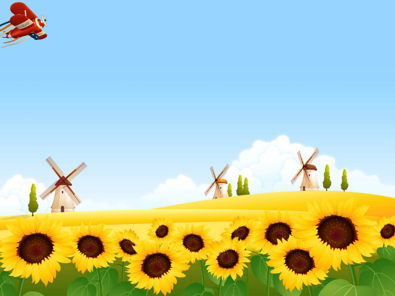Sunflower Field with Windmills — Yellow, Serene