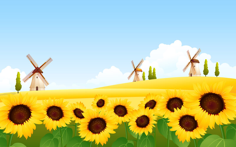 Sunflower Field with Windmills — Yellow