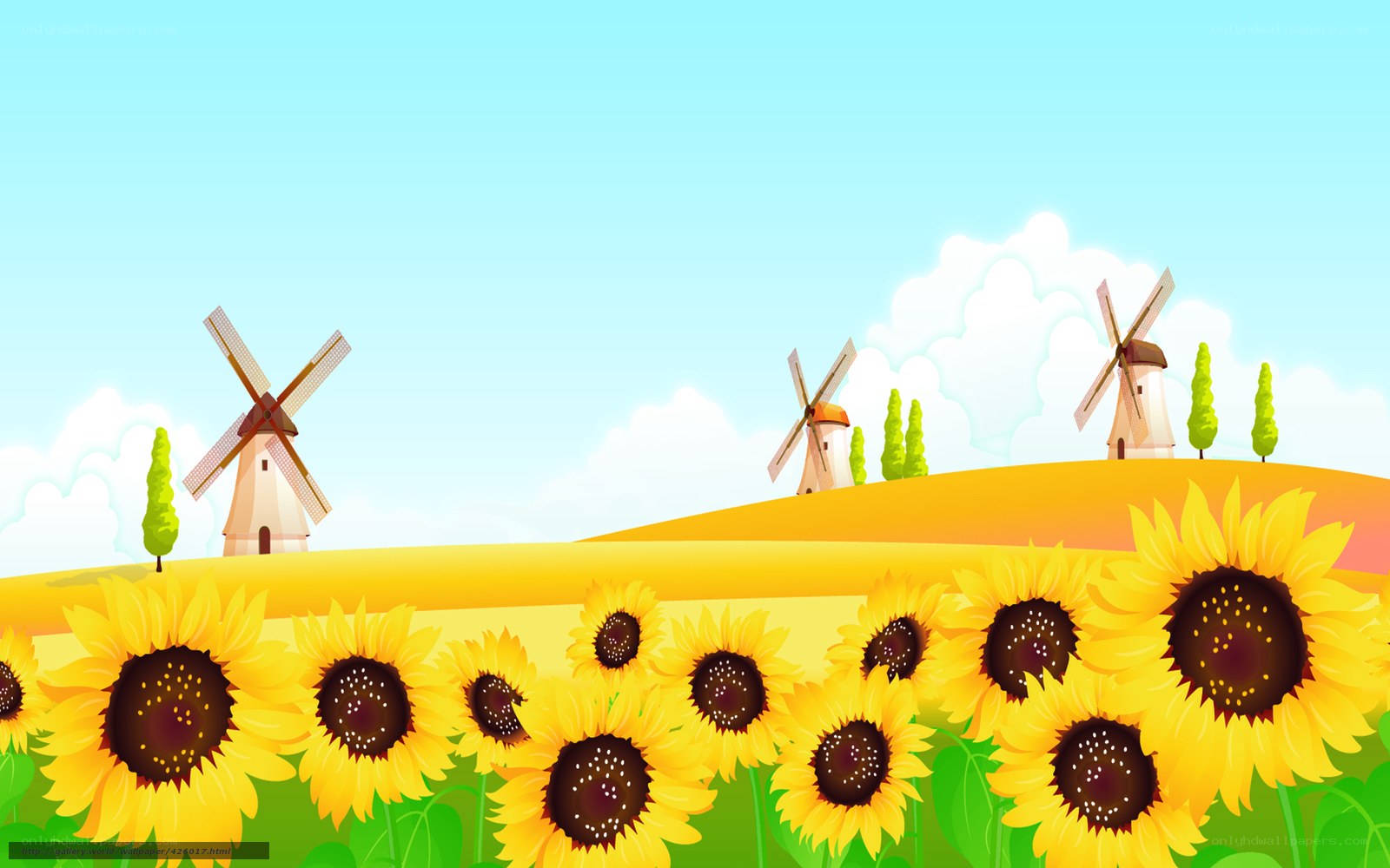 Sunflower field with windmills