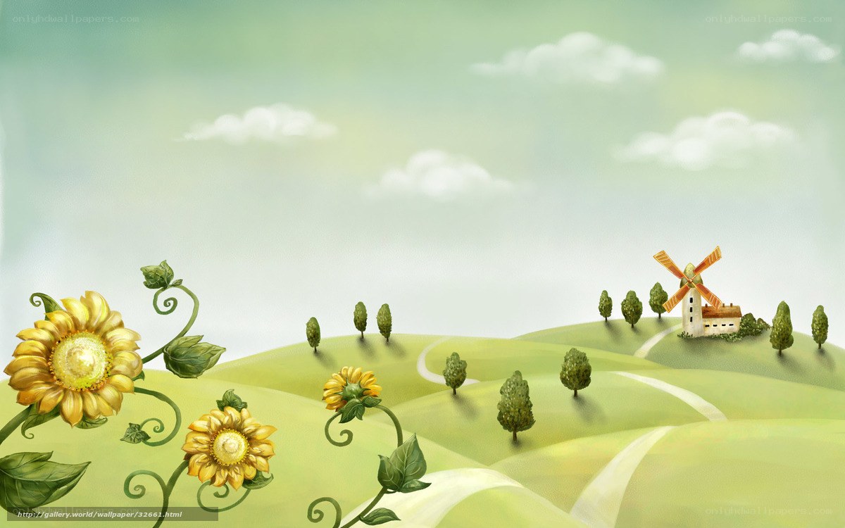 Sunflower fields with windmill