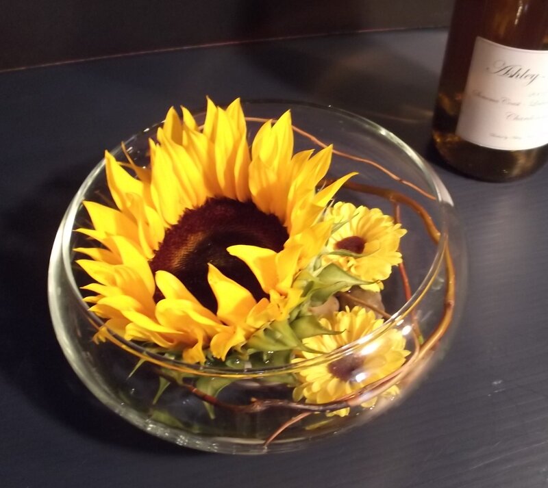 Sunflower in Glass Bowl