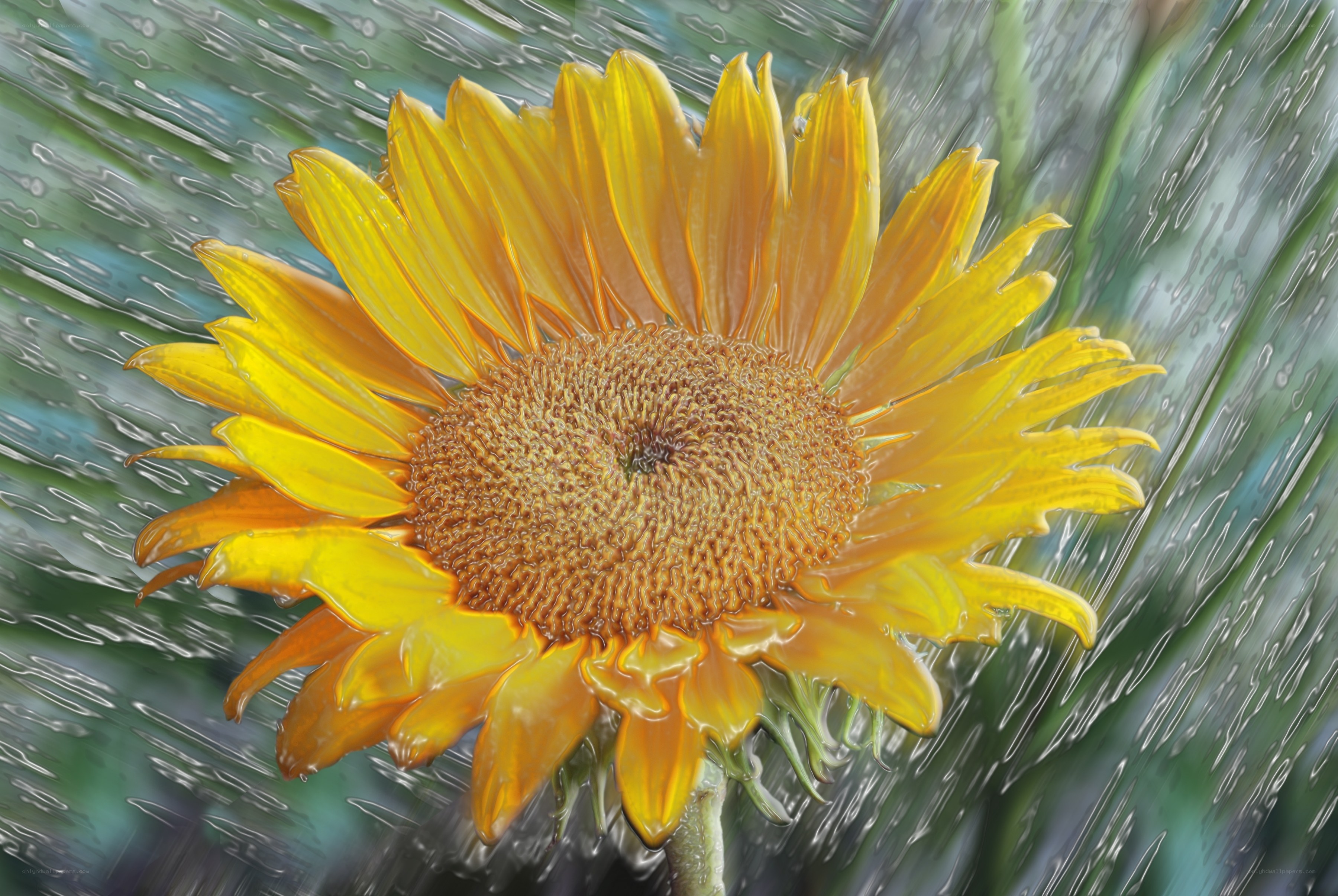 Sunflower in Rain Shower