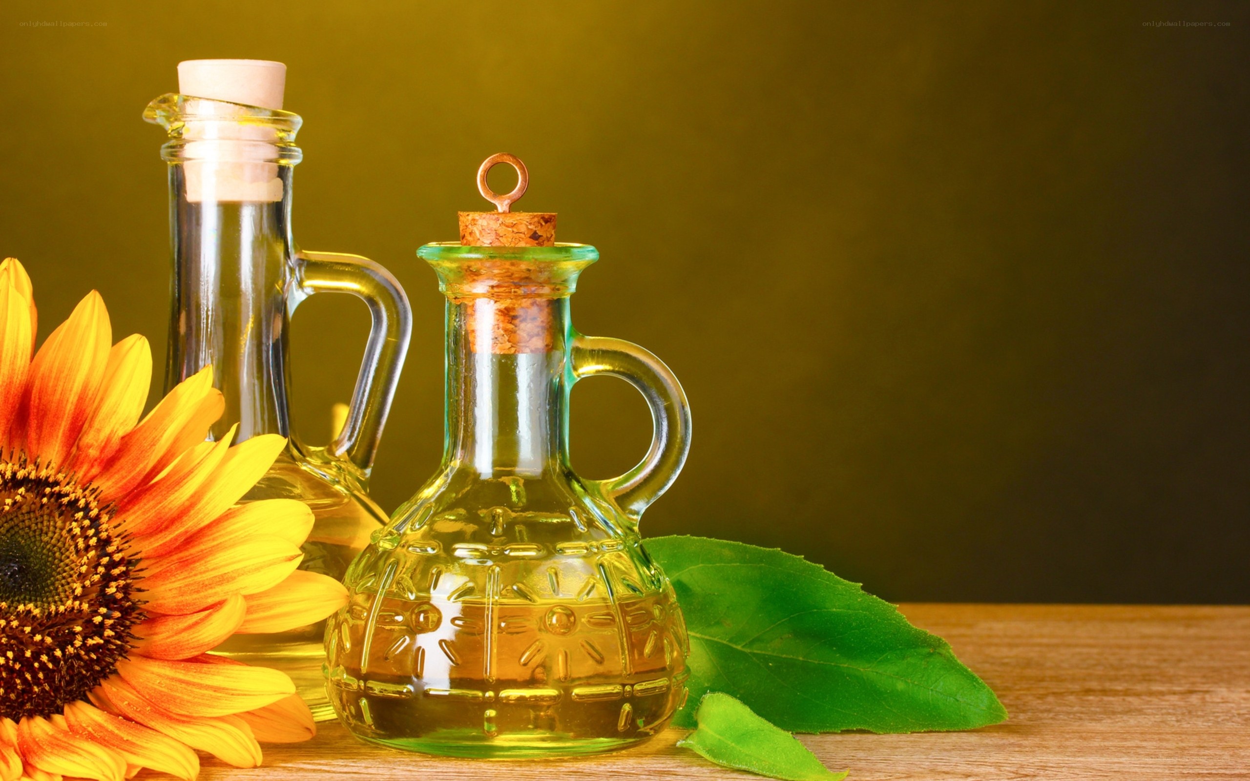 Sunflower oil in glass bottles