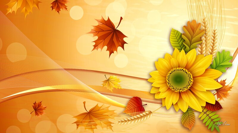 Sunflower with Autumn Leaves — Yellow