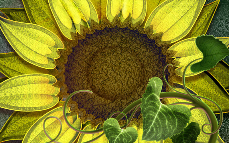 Sunflower with Green Vines — Yellow