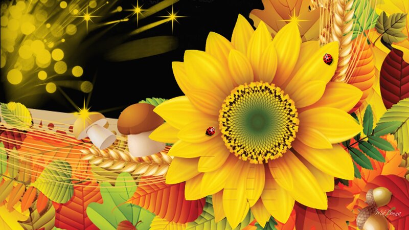 Sunflower with Ladybugs