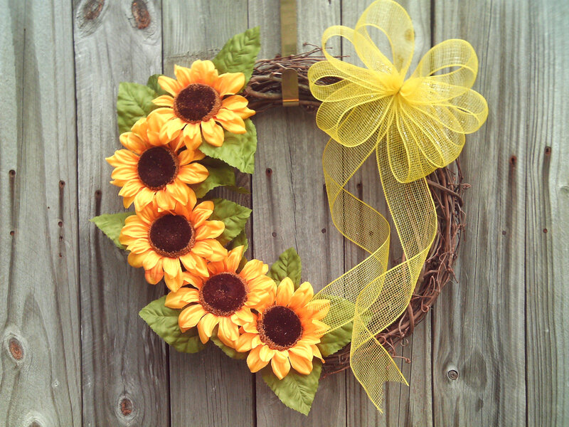 Sunflower Wreath on Wood