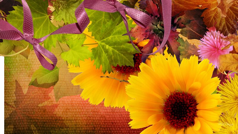 Sunflowers and Autumn Leaves — Yellow