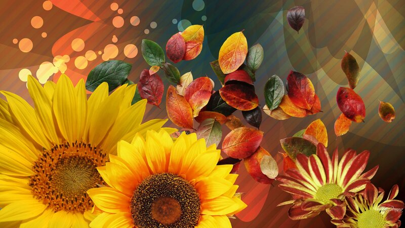 Sunflowers and Autumn Leaves — Yellow, Vibrant
