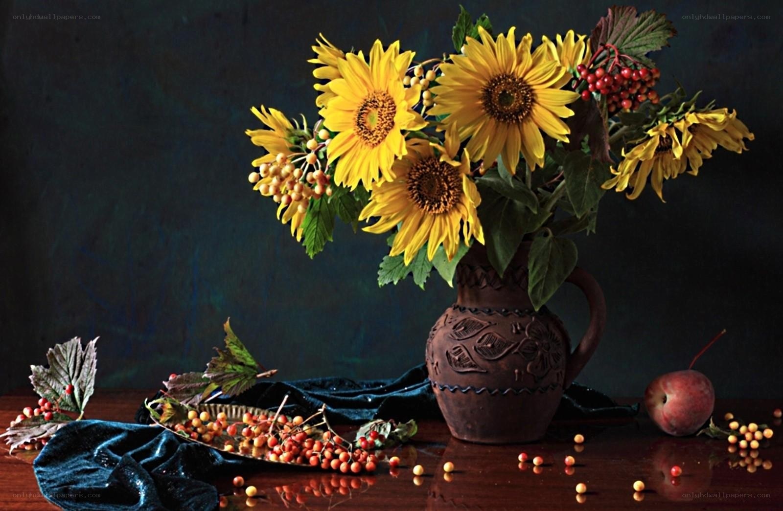 Sunflowers and berries still life