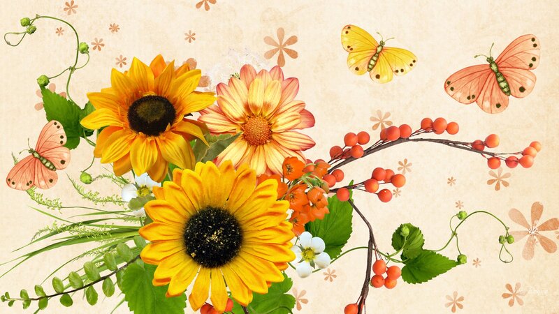 Sunflowers and Butterflies — Yellow, Cheerful