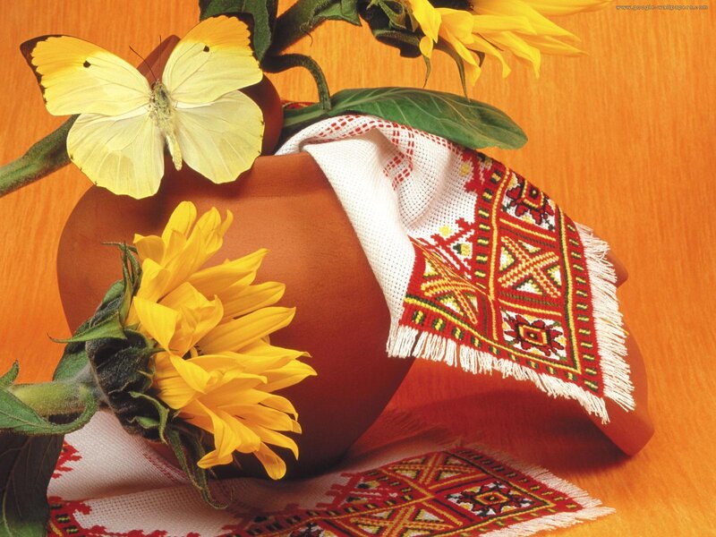 Sunflowers and Butterfly — Yellow