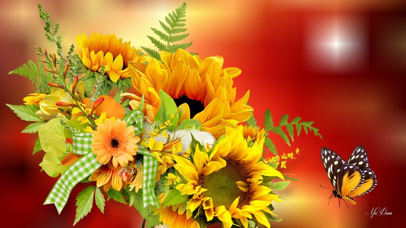 Sunflowers and Butterfly — Yellow, Vibrant