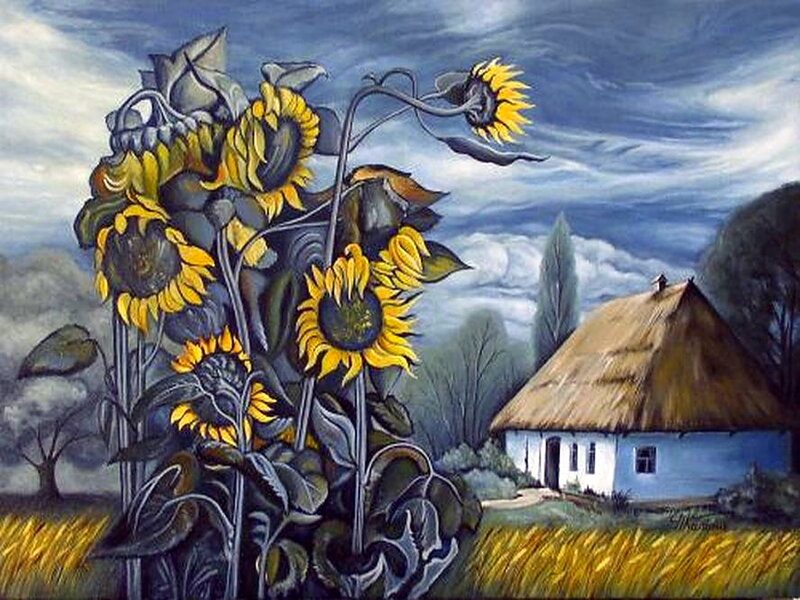 Sunflowers and Cottage