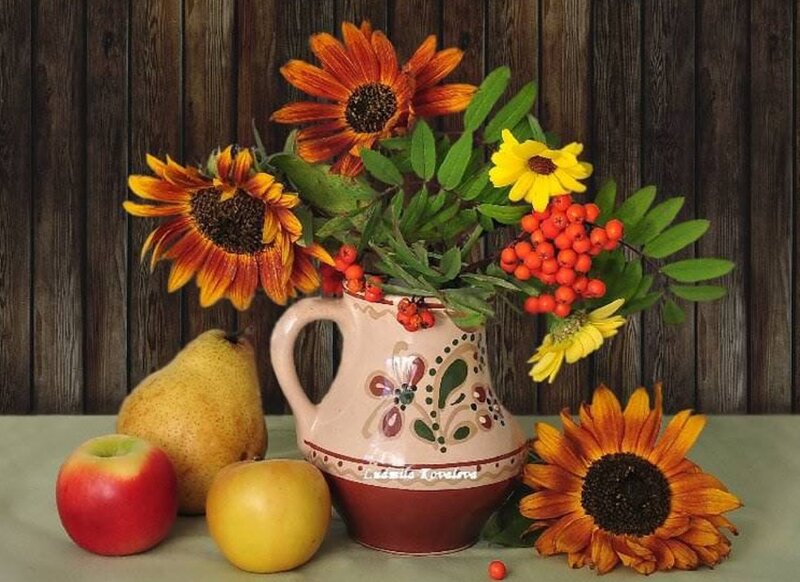 Sunflowers and Fruit — Brown