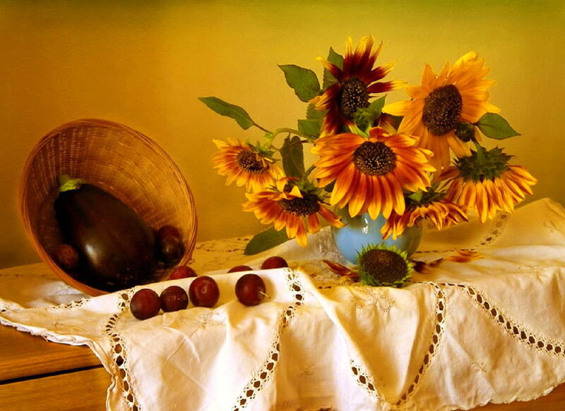 Sunflowers and Fruit — Yellow, Calm, Afternoon