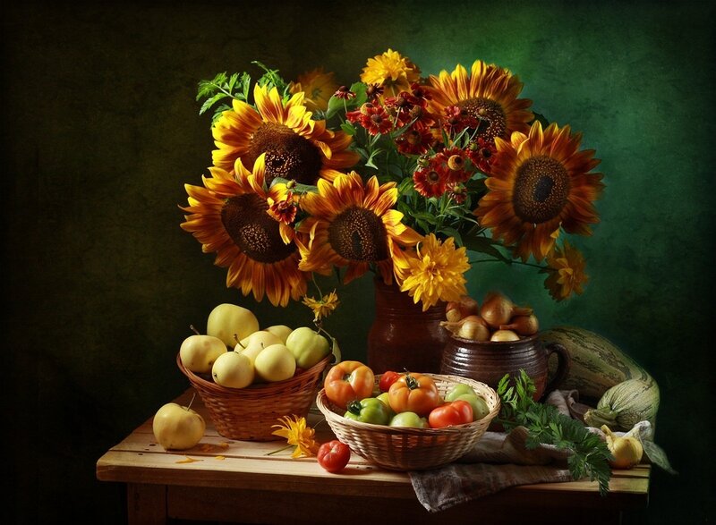 Sunflowers and Fruit — Yellow, Dramatic