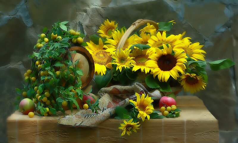 Sunflowers and Fruit — Yellow, Serene